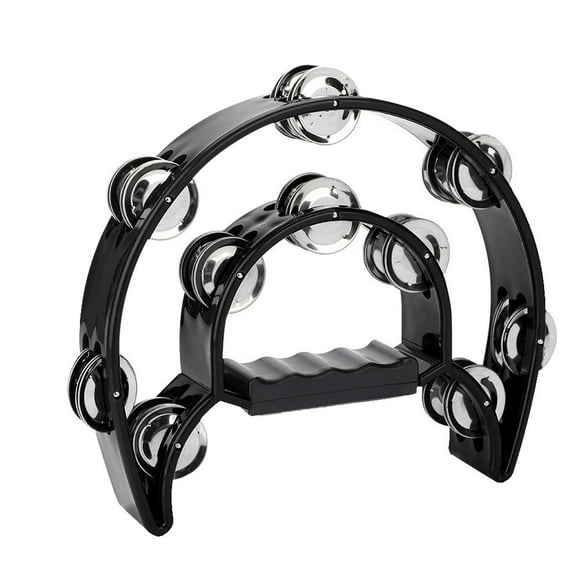 CHUANK Metal Jingles Hand Held Percussion Double Row Jingles Handbell Tambourine Percussion Musical Instrument for Adults Kids Children (Black)