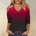 thumbnail image 4 of Womens Tops 3/4 Length Sleeve Tops Neck Casual Print Tunic T Shirts Three Quarter Length Tops Blouses For Women, 4 of 7