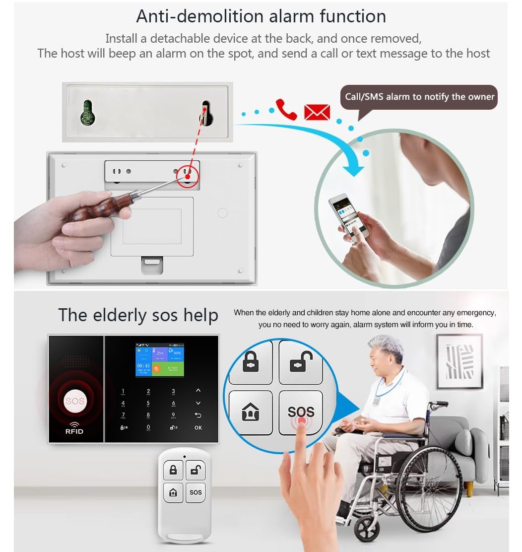 PGST WiFi+GSM/4G Home Smart Alarm Security System Kit,DIY Wireless Burglar Alert System Anti-Theft,Motion Detector,Door Window Sensor,External Siren,Smart Life Tuya APP,NO Monthly Fees (PG108-A)