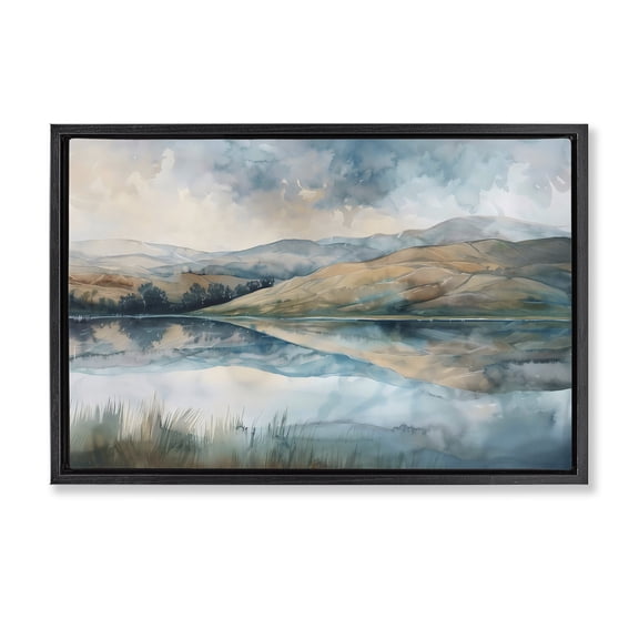 Stupell Industries Lake Reflecting Rolling Hills Black Framed Floater Canvas Wall Art design by LSR Creative Studio, 17 x 25