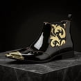 thumbnail image 2 of Men's Metal Toe Cap Chelsea Boots, Pointed Toe Ankle Boots, Formal Dress Boots Punk Rock Style Pointed Toe Boots, 2 of 6