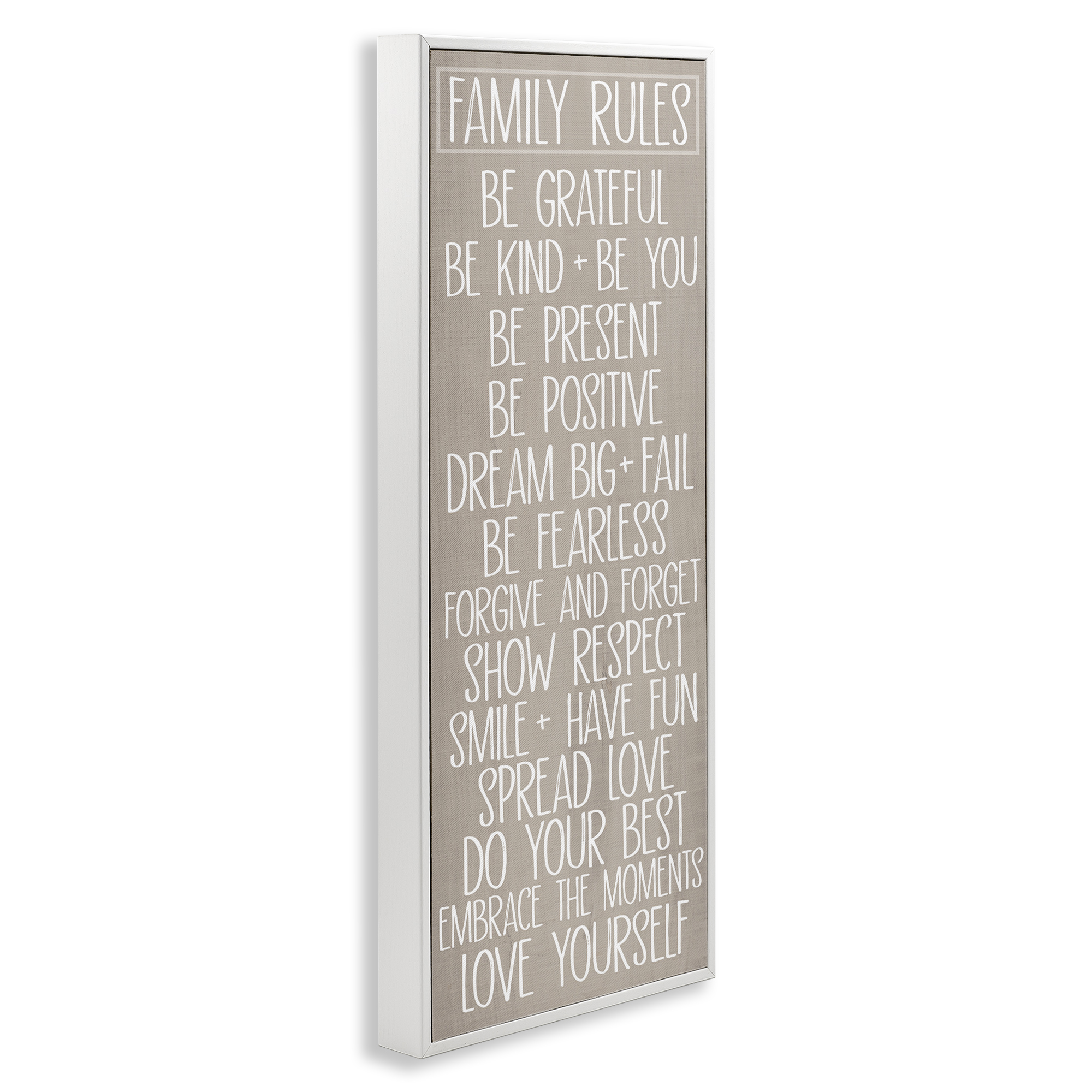 Stupell Industries Rustic Family Rules Typography Painting White Framed Art Print Wall Art, 10 x 24