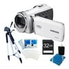 Samsung HMX-F90 White Flash Memory HD Digital Video Camcorder 32gb Deluxe Bundle With 32GB card , full size tripod case...