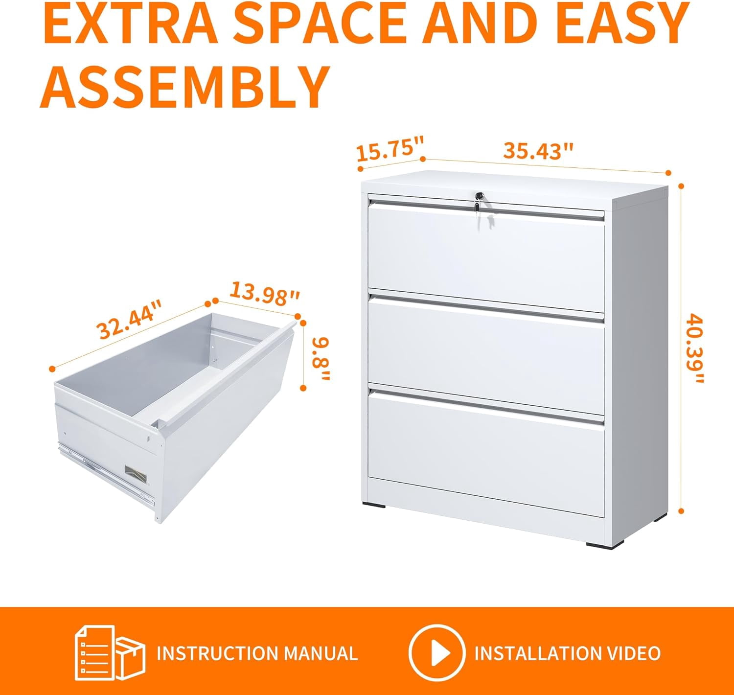 Heavy Duty Locking Metal File Cabinet for Home Office, Lateral Steel Cabinet with Drawers - Legal/Letter Size File, Assembly Required