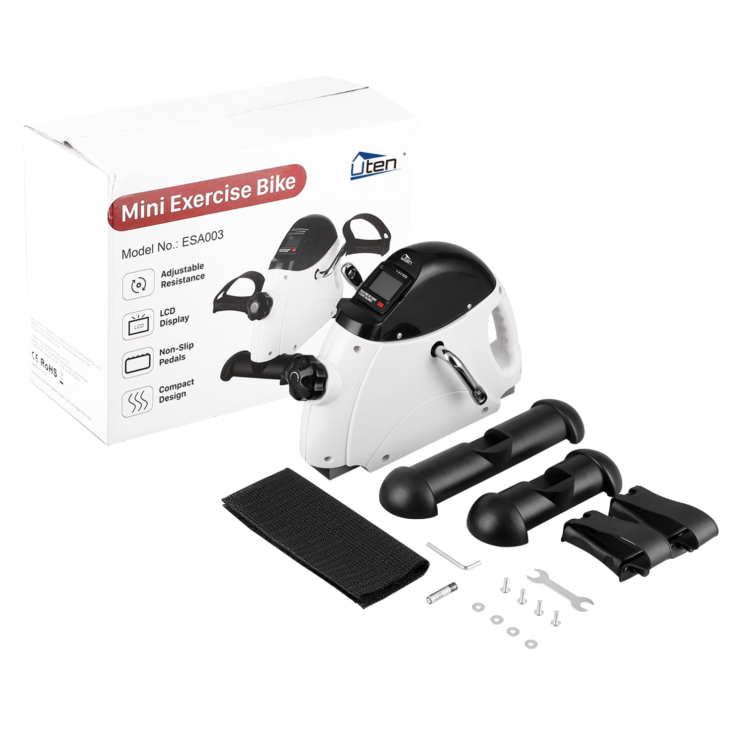 Uten Compact Under Desk Exercise Bike, Portable Pedal Trainer with LCD Monitor for Legs & Arms, Perfect for Home Gym Workouts
