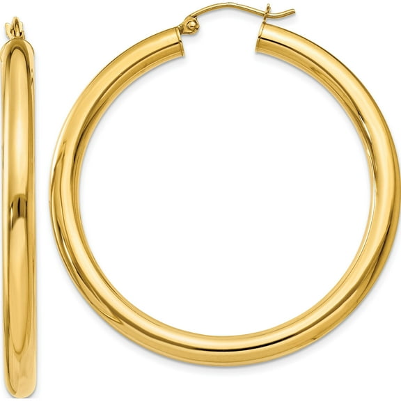 10K Yellow Gold Polished 4Mm Lightweight Tube Hoop Earrings (Width 4) (Length 45) - Jbsp