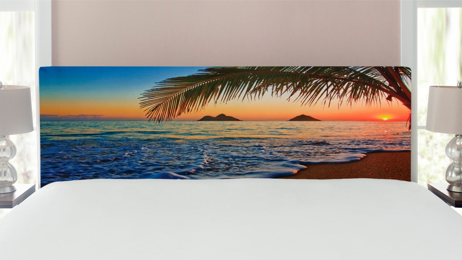Hawaiian Headboard, Pacific Sunrise at Lanikai Beach Hawaii Wavy Ocean