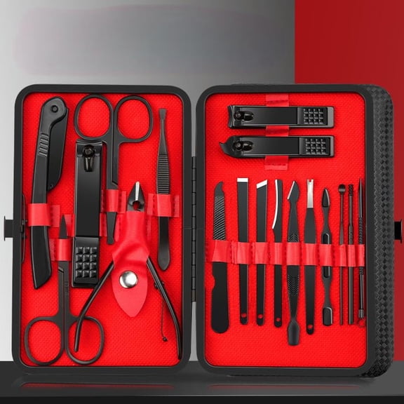 Care Manicure Kit Nail Clippers for Men and Women, 18 Piece Professional Stainless Steel Manicure Set with Nail Kit, Pedicure Kit and Nail Care Grooming Kit with Luxurious Travel Case - Black