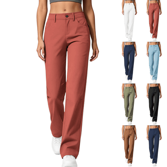 Sunnin Womens High Waist Straight Leg Pants with Pockets Breathable Casual Work Trousers