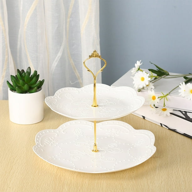 Marco De Plástico Bandeja decorativa de 2 niveles para cupcakes, 26 x 26 x 22,5 cm, torre de postres para fiestas, bodas y decoración de mesas, blanca, 1 unidad Rkxzt