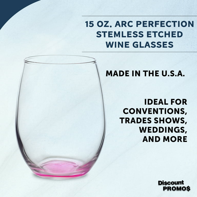 Stemless Wine Glasses in Bulk by ARC Perfection, 15 oz, 10 pack, Red or  White Wine Glass Set, Pink