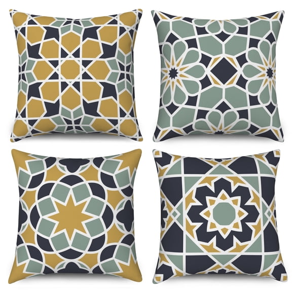 Boho Geometric Linen Throw Pillow Covers,Set of 4 18x18 Inch,Modern Cushion Cases for Home Decor Sofa Couch Living Room Car