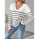 thumbnail image 4 of Suéter de Mujer de Otoño con Cuello en V, Larga, Bloques de Color, Estilo Casual y Holgado, A Rayas S, 4 of 8