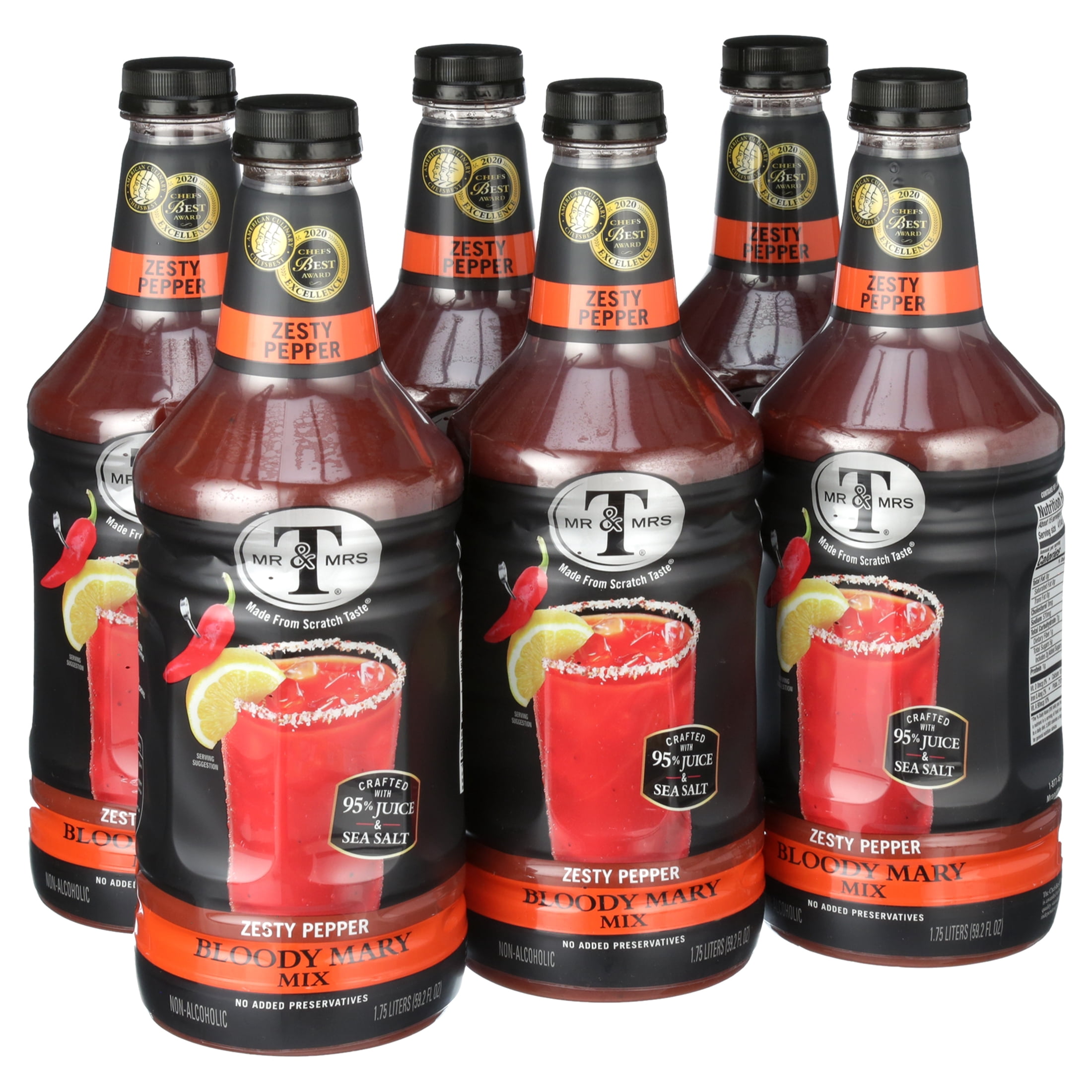 (6 Bottles) Mr & Mrs T Fiery Pepper Bloody Mary Mix, 1.75 L Bottle