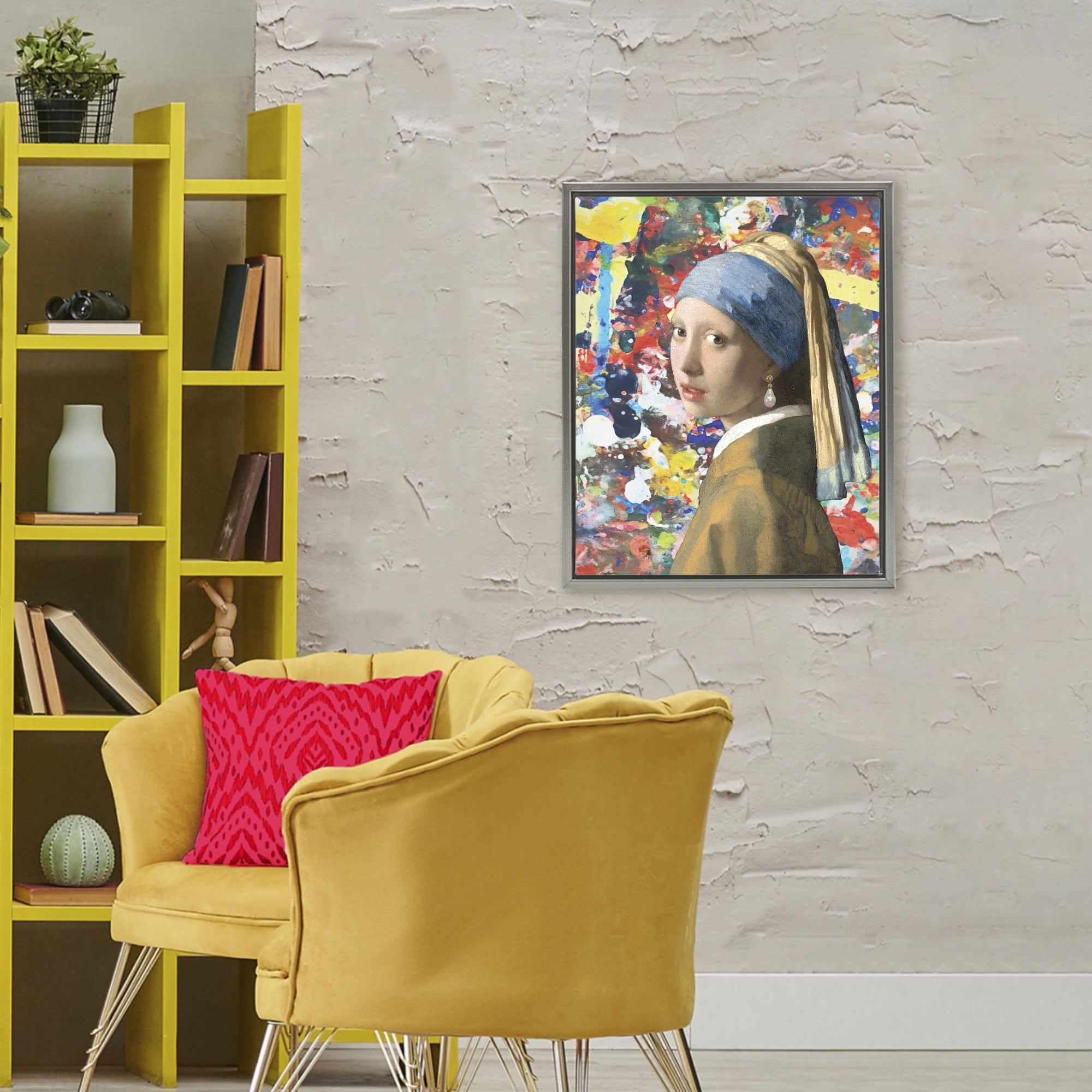 Stupell Industries Modern Splatter Iconic Pearl Earring Gray Framed Floater Canvas Wall Art, design by Grotto Studios