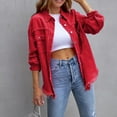 thumbnail image 4 of SWSMCLT Women's Denim Button Down Shirt Shacket Split Date Night Winter Shirt Jacket Long Sleeve Top Western Red X-Large, 4 of 4