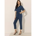 thumbnail image 2 of DARING DIVA Women's Button Up Tie Waist Jumpsuit with Pockets S Dark Blue, 2 of 6
