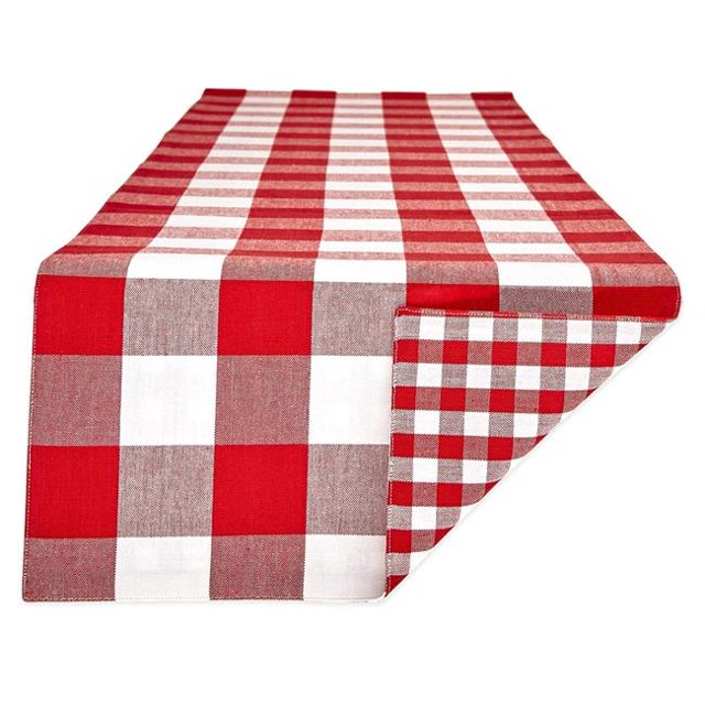 Design Imports Z02402 14 x 72 in. Red & White Reversible Gingham & Buffalo Check Table Runner