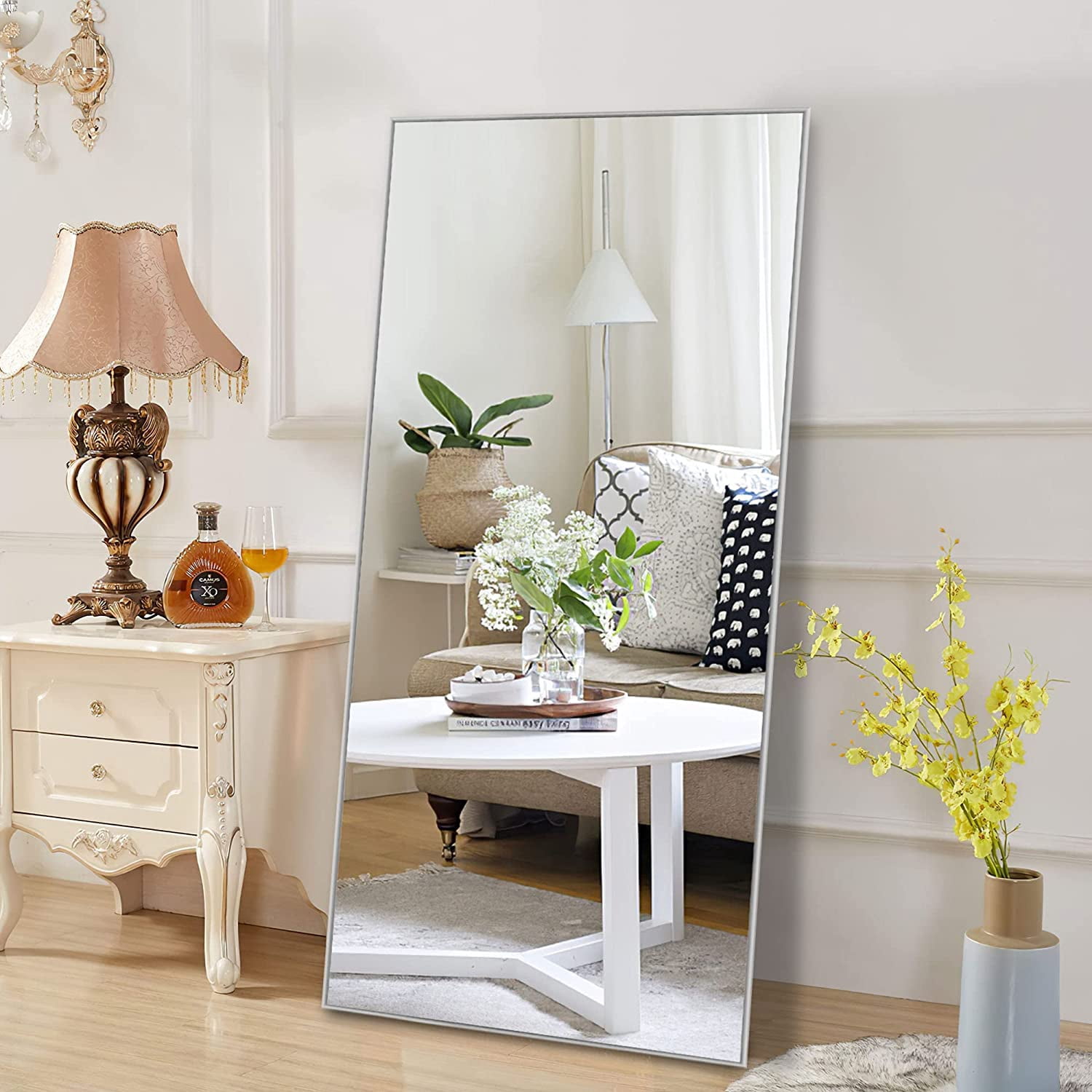 Wall Mirror 47"x22" Large Mirror Wall-Mounted Aluminum Mirror for Bathroom Living Room,Silver