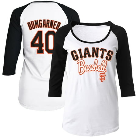 San Francisco Giants Glitter - Madison Bumgarner San Francisco Giants 5th & Ocean by New Era Women's Glitter 3/4-Sleeve Raglan T-Shirt - White/Black