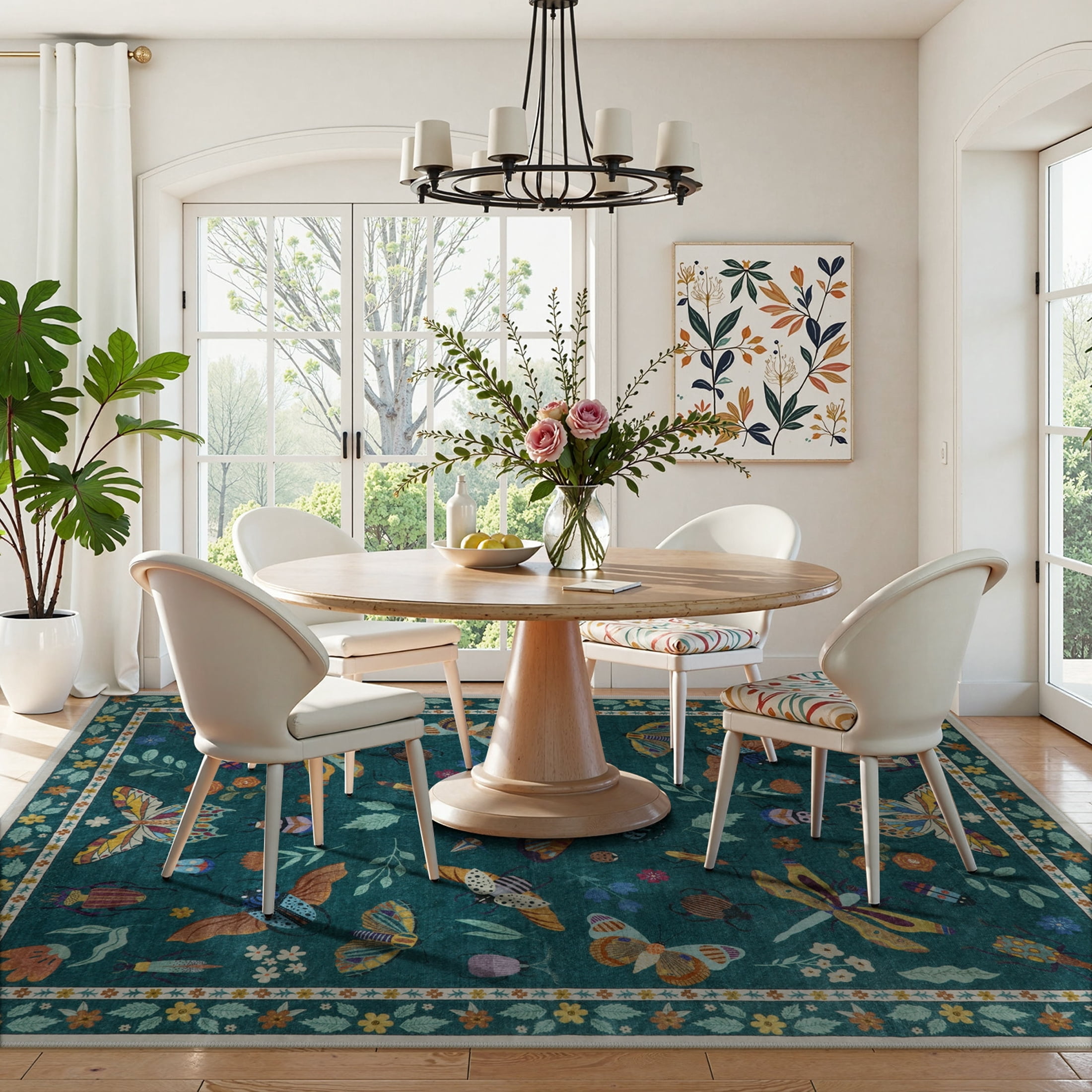 Moynesa Insect 5'x7' Area Rugs Washable Rug for Living Room Soft Natural Bedroom Rug Bug Accent Carpet for Dining Room Nursery Office Stain Resistant Non Slip, Green