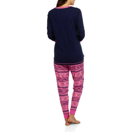 Womens Pajamas - Long Sleeve Knit Sleep Top and Jogger Sleep Pant 2 Piece Sleepwear Set (Sizes S-3X)