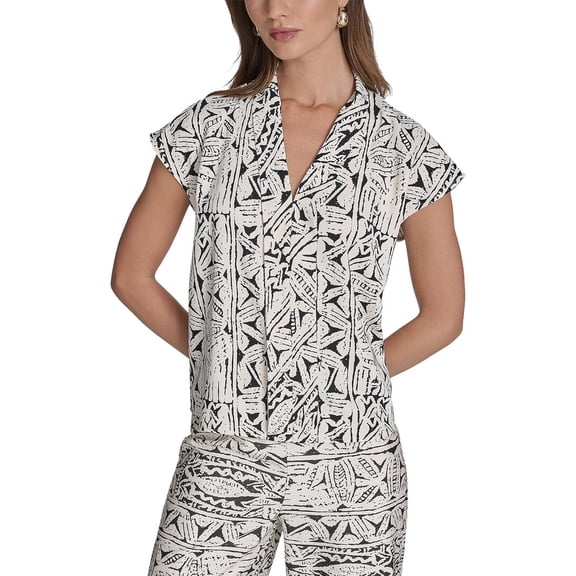 Halston womens  Printed V-Neck Top, xs