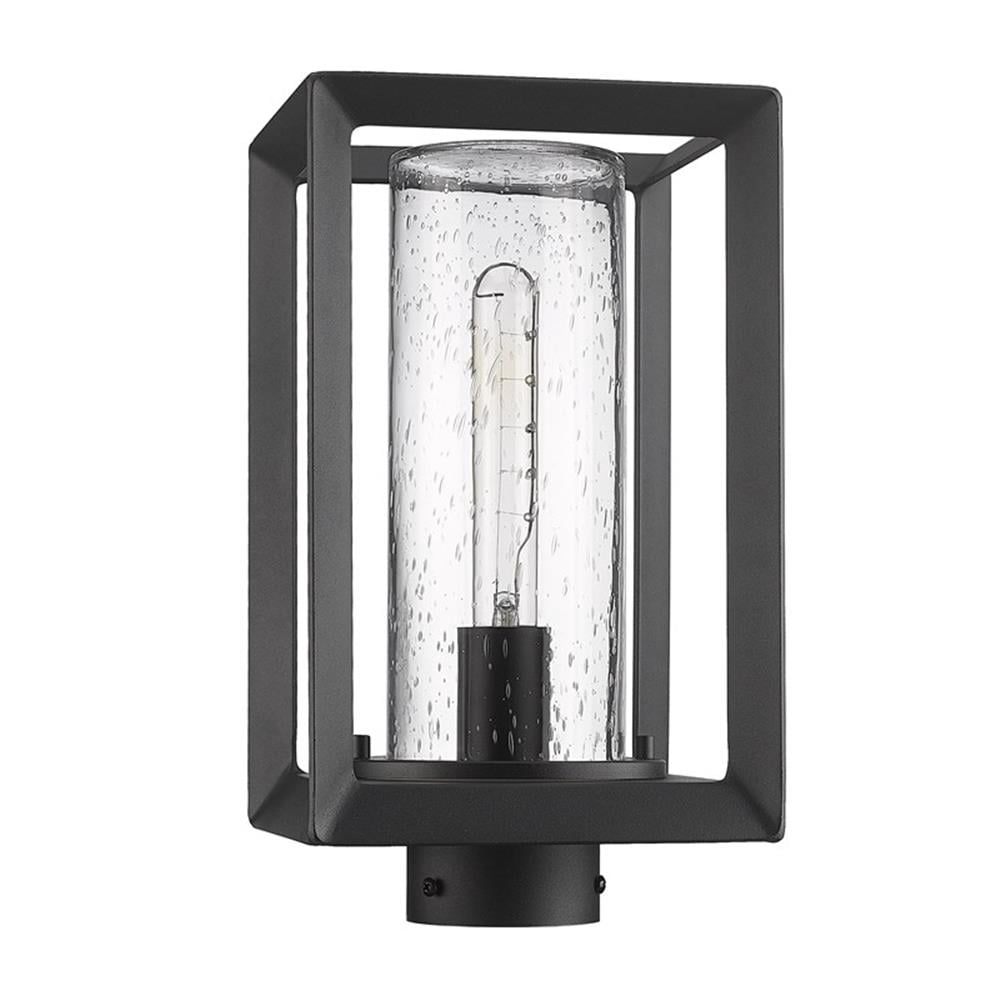 Smyth 1-Light Outdoor Post Light in Natural Black and Seeded Glass