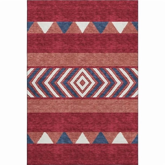 HomeRoots 676439 9 x 12 ft. Red White & Navy Blue Southwestern Washable Machine Made Rectangle Area Rug with UV Protection