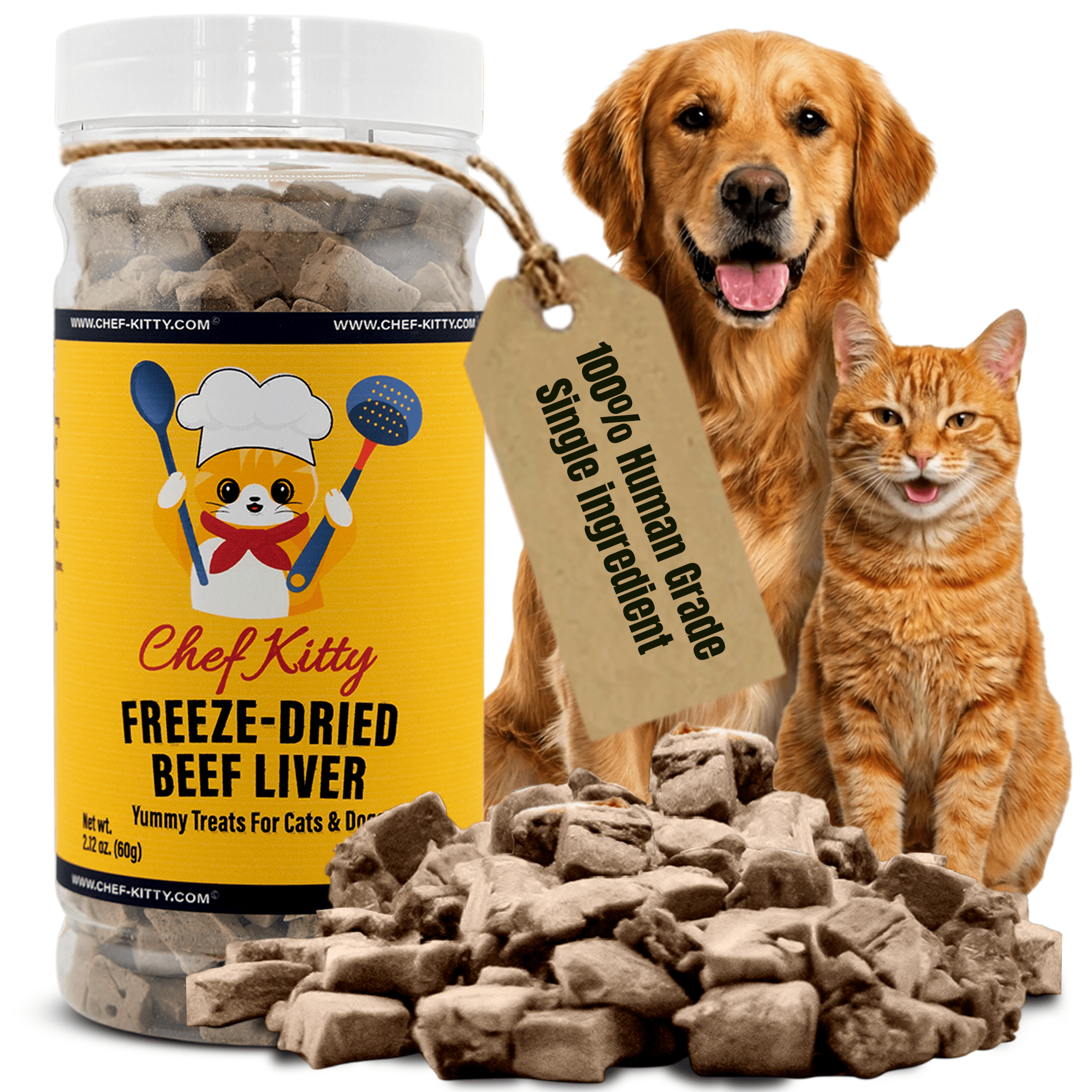 Chef Kitty Freeze Dried Beef Liver Treats for Dogs & Cats, Single Ingredient Human Grade Beef Liver, 2.1 oz