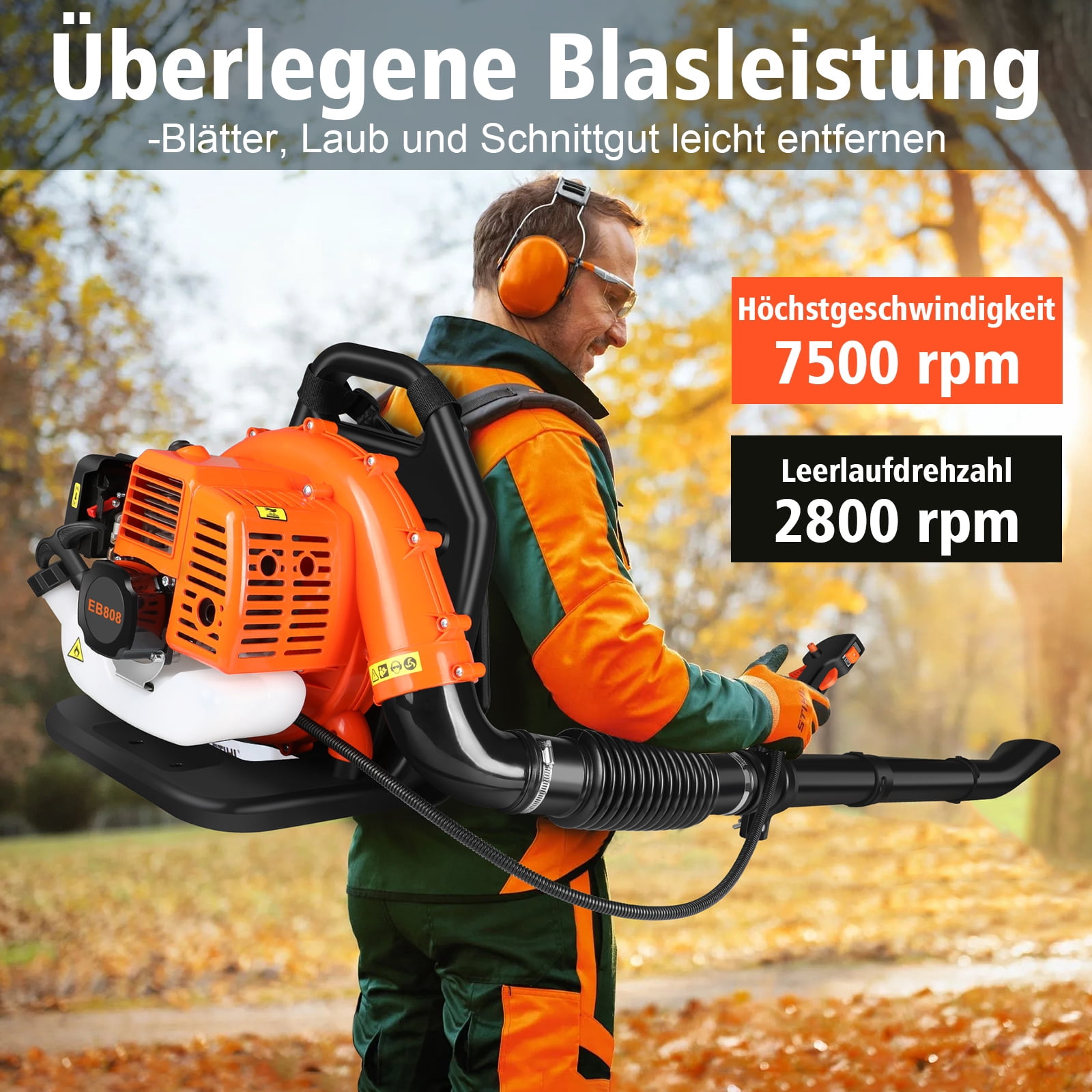 43CC Backpack Gas Powered Leaf Blower, 665CFM 2800 RPM 2-Stroke Powerful Lightweight Gasoline Grass Lawn Blower with 1.7L Fuel Tank for Yard Lawn Care, Snow Removal