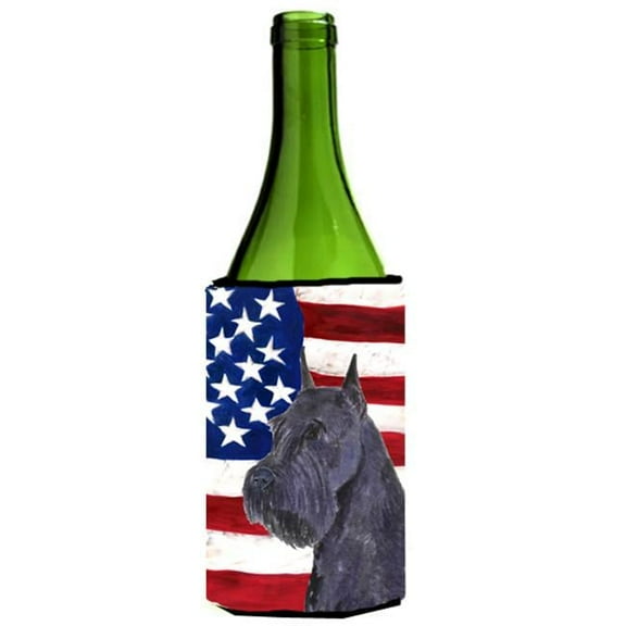 Usa American Flag With Schnauzer Wine Bottle  Hugger - 24 oz.