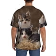 thumbnail image 3 of Balery Cat Family Camisa Casual de Manga Corta con Botones para Hombre, Texturizada, Estilo Cubano, para Playa, Verano-X-Large, 3 of 5