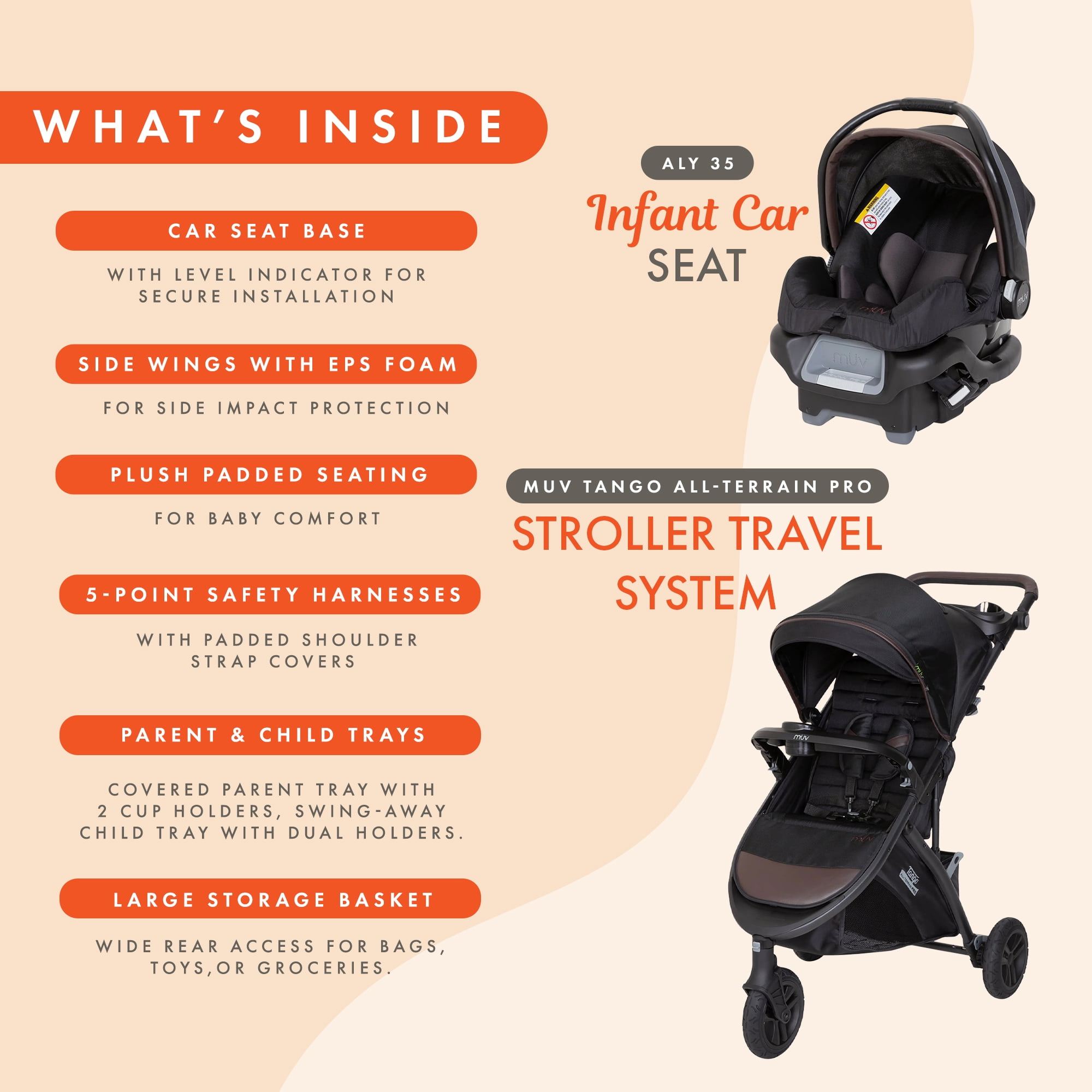 Baby Trend Infant Stroller with Car Seat, Tango Pro & Ally 35, Brown, Travel System