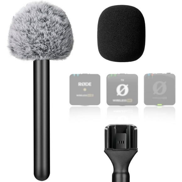 wqlpp-Handheld Mic Adapter for Rode Wireless GO II, Interview Microphone Handheld Adapter with Mic Windscreen for Wireless ME, Wireless PRO