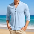 thumbnail image 2 of Cotton Linen T Shirts for Man Summer Casual Short Sleeve Relaxed Fit V Neck Stand Collar Lightweight Beach Shirts, 2 of 9