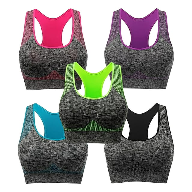 Timegard 5pc Racerback Bras for Women Sports Bras Low Impact Wireless High Support Breathable Workout Bras