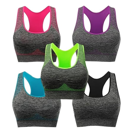 ATOYSOY 5 Pack Sports Bra Everyday Bra Racerback Yoga Activewear Workout Push Up Bralette Solid Color Underwear Teens Comfort Bra Breathable Clearance Wireless Seamless Tank Tops M