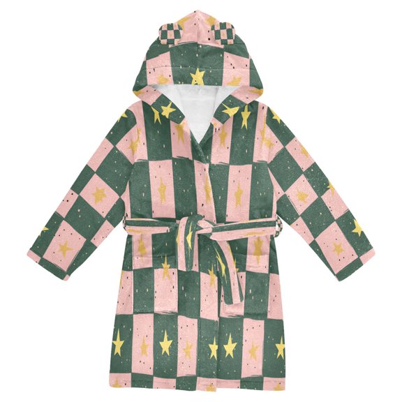 FORMRS Niños Bathrobe Unisex Hooded Robe Soft Plush Pajamas Sleepwear, Size 2-3T, Pink Abstract