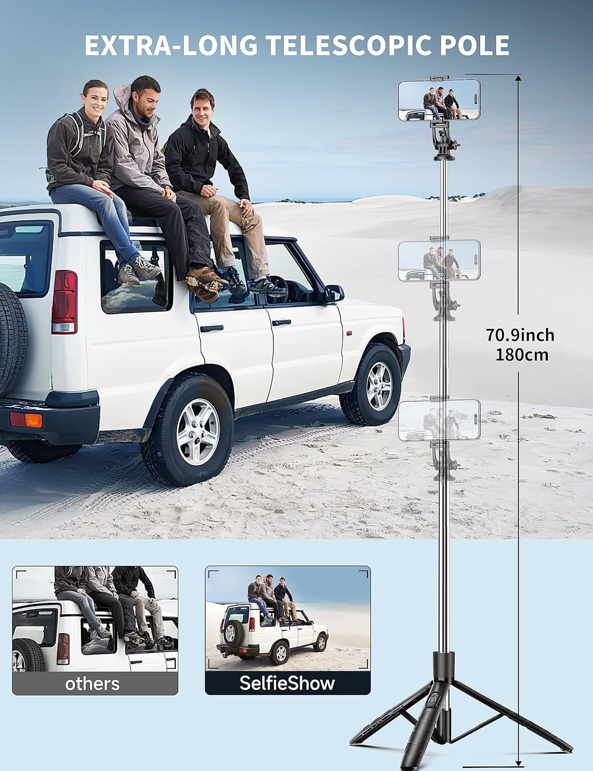 71" Phone Tripod & Selfie Stick, All in One Extendable Cell with Wireless Remote, Tripods Stand for iPhone Travel Stick 360° Rotation Compatible Android, Camera