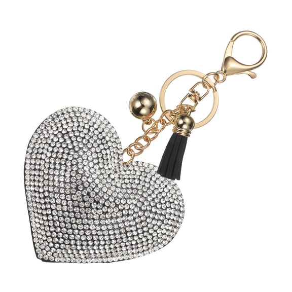 Rhinestone Keychains for Women, Cute Bling Heart Shape Keychain Accessories Purse Charm Backpack Keyring for Gifts Decorative Bag Handbags Car Keys, Gold-Black White