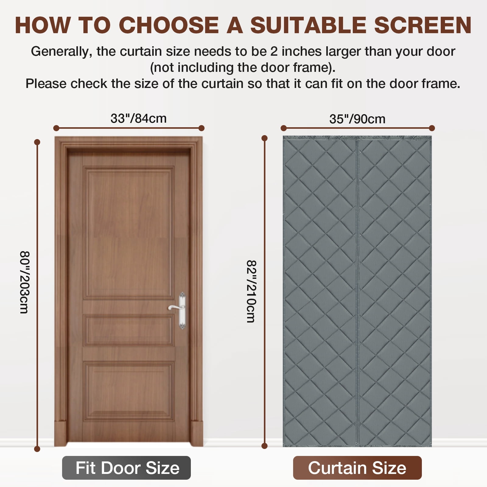 Lapalife 2 Panels Cotton Thermal Door Screen Draft Stopper Cover, 35"x 82" Magnetic Thermal Curtains for Winter, Thermal Insulated Door Curtain for Doors