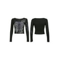 thumbnail image 5 of Kiapeise Women Long Sleeve Crop Tops Ribbed Graphic Print Shirt Basic Blouse, 5 of 6