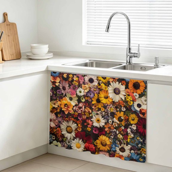 Retro Spring Florals Cabinet Curtain, Pastoral Floral Sink Skirt for Bathroom, Under Sink shelf Curtain Privacy Drape for Kitchen Laundry Room 11x13in