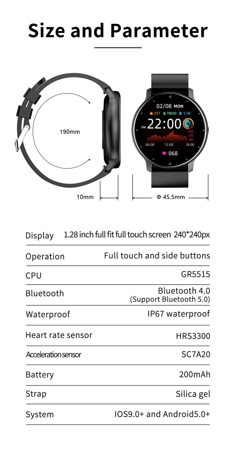 for Samsung Galaxy Note20 Ultra Smart Watch, Fitness Tracker Watches for Men Women, IP67 Waterproof HD Touch Screen Sports, Activity Tracker with Sleep/Heart Rate Monitor - Black