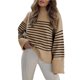 thumbnail image 3 of Suéter Informal de Punto Afelpado de Larga Extragrande para Mujer, Ropa de Otoño Camello con Rayas Negras S, 3 of 8