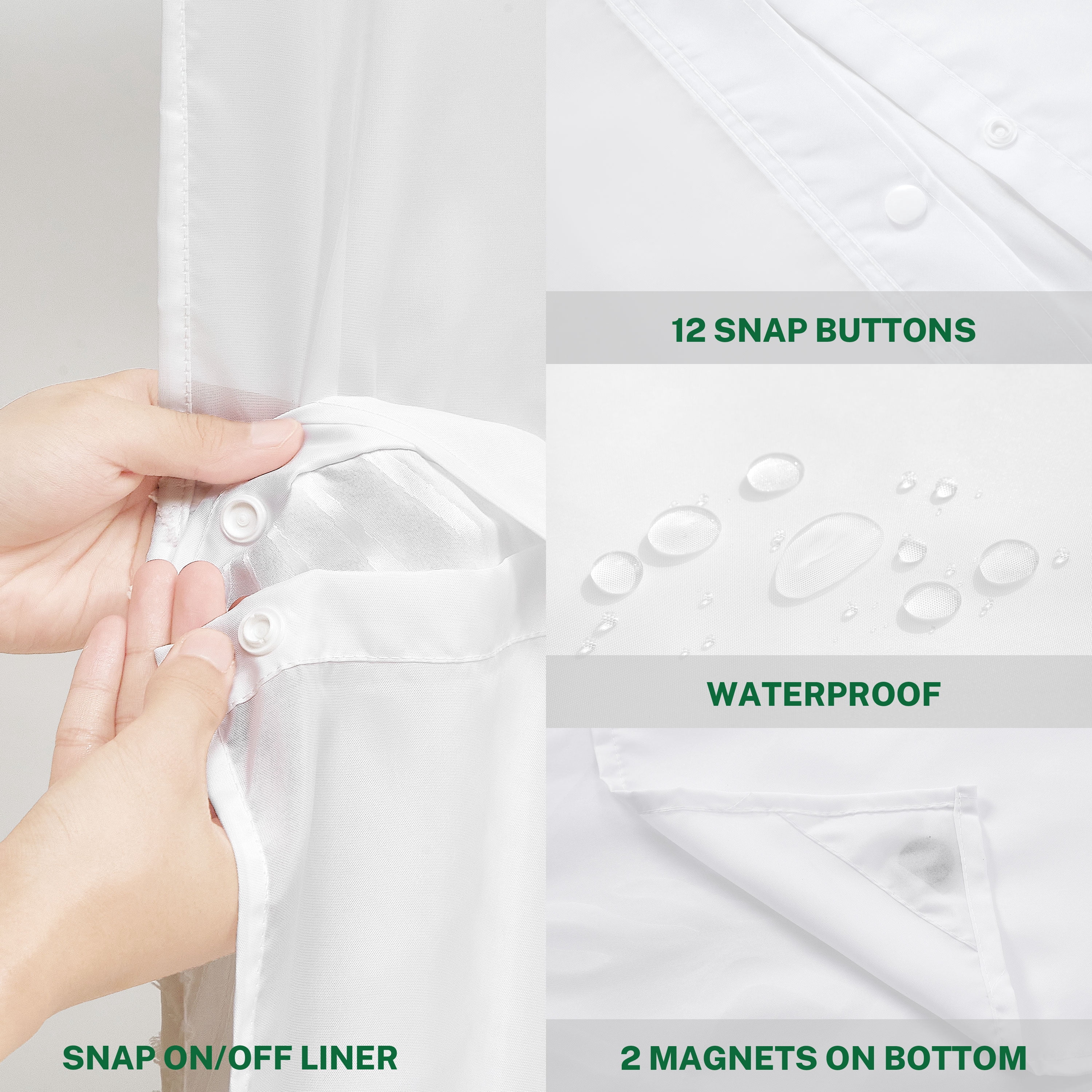 Siiluminisoy White Hookless Shower Curtain with Snap in Liner, Boho Tufted Geometric Striped Design Fabric No Hook Waterproof Mesh Window Bathroom Curtain, 71"X 86"