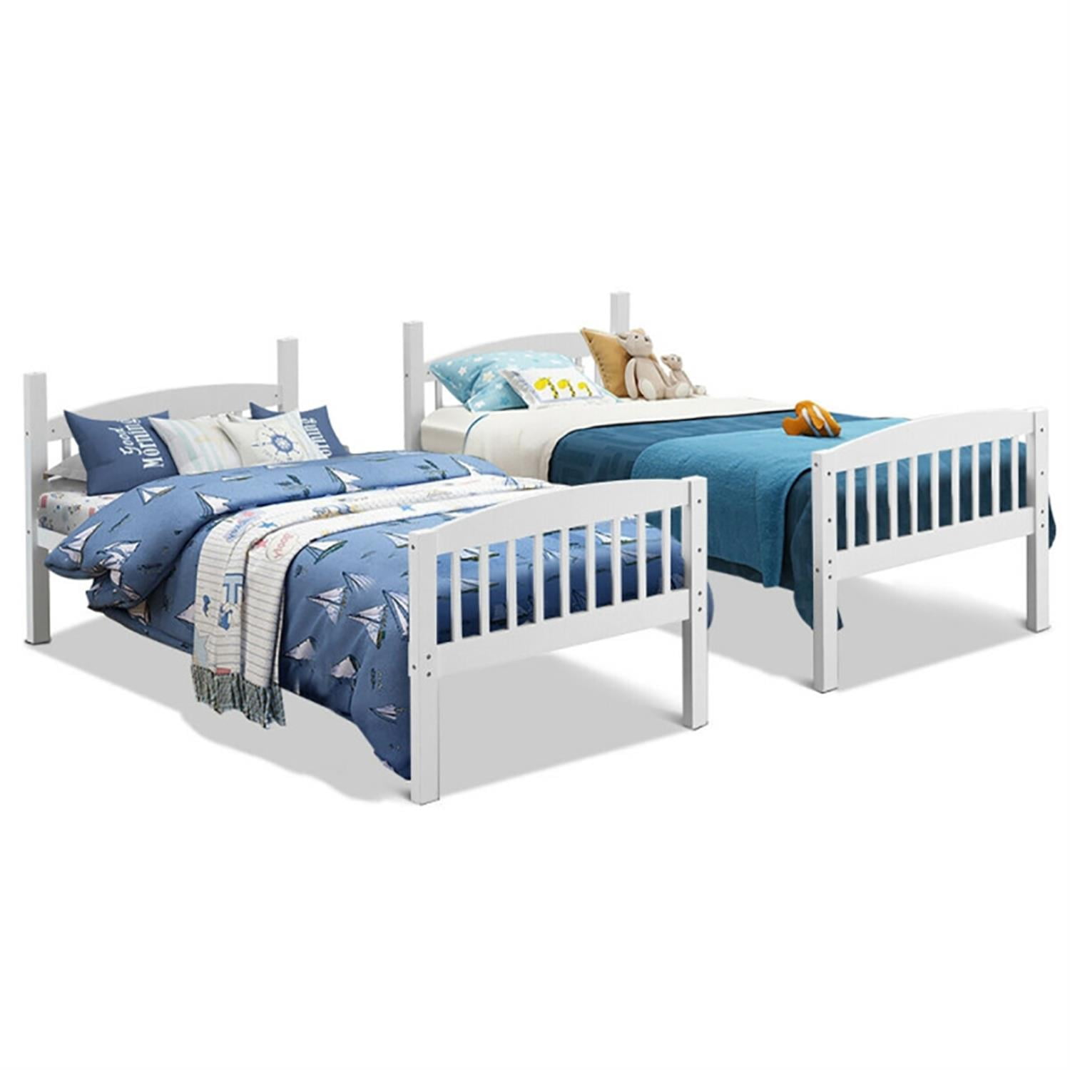 Demi Bonn Solid Wood Twin Over Twin Bunk Bed with Detachable Ladder, Twin Bunk Beds, Converts to 2 Individual Twin Beds, White