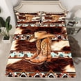 thumbnail image 2 of Castle Fairy Western Cowboy Boots Hat Twin Sheet Sets 3pcs for Female Men Women,Bohemian Tribal Aztec Twin Fitted Sheet Microfiber,Farmhouse Animal Cow Print Breathable Flat Sheet, 2 of 7