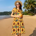 thumbnail image 4 of Disketp Colorful Bohemian Sunflower para Vestido de Manga Corta para Mujeres, Vestidos de Verano para Mujeres, Casual y Holgado para la Playa, 4 of 6